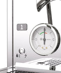 Close-up of pressure gauge and controls on Giotto Fast R Espresso Machine With Rotary Pump And Heat Exchanger And PID Temperature Control