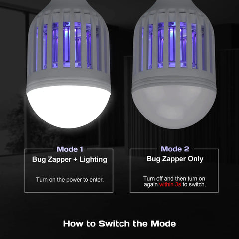 Image showing the 2-Pack Bug Zapper Light Bulb 2-In-1 Indoor Mosquito Zapper Gnat Trap Electric Fly Insect Killer in two modes