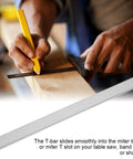 Carpenter using Aluminum T Slot Miter Track With Non Porous Slide Slab For Woodworking Fixtures And Sliding Sleds