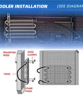 Diagram showing cooler installation for Heavy Duty 2 Row Aluminum Oil Cooler Kit With Transmission Cooler Core And Radiator Plate.