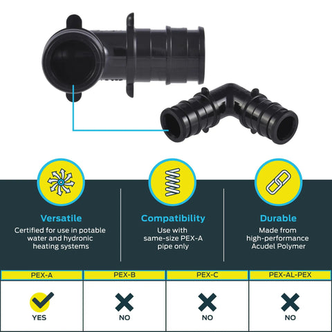 Half Inch PEX A Expansion 90 Degree Elbow Coupling For Plumbing Pack Of 5 Easy Install Plastic Fittings PEX Expansion Connector