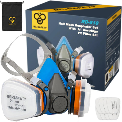 Half Face Respirator Mask With A1 Gas Filters And P2 Dust Replacement Filters RD510 Pro Grade Reusable Respirator front view