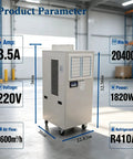 Boss Grade Portable Industrial Chiller Serving Real Cold With 20400 Btu H Cooling Power And Huge 3600 Cubic Meter Airflow Built Tough For Any Workshop Floor with specs.