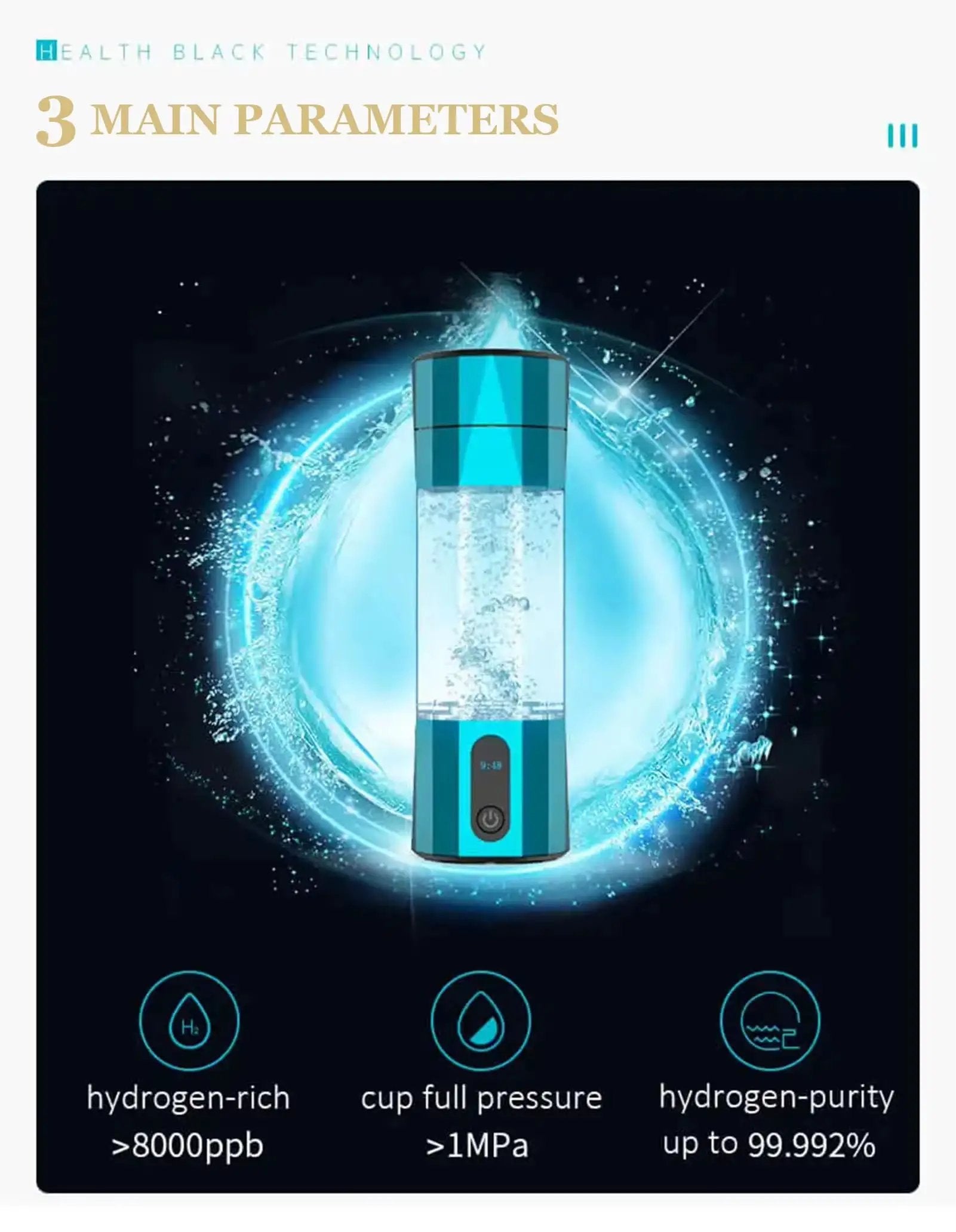 Portable Hydrogen Water Bottle USB H2 Generator ✓