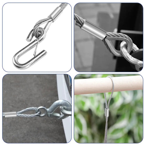 Heavy Duty Aluminum Crimping Loop Sleeve For Wire Rope And Cable Ends One Quarter Inch Six Millimeter Ferrules Crimp Sleeves For Cable Line Ends Durable Marine Outdoor Gear 50 Pack on wire rope with hook