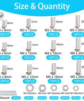 All In One Metric Screw Kit For DIY M3 M4 M5 Button Head Hex Socket Cap Screws Set With 8 To 20 Mm Length 304 Stainless Steel Bolts Nuts Washers And 3 Hex Wrenches For Home And Garage Repairs. Image shows various screw sizes and hex wrenches.