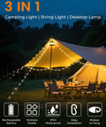 Retractable 32.8 Feet RGB Camping String Lights With Rechargeable LED Fairy Lights Outdoor Waterproof Portable Lantern for tents at night
