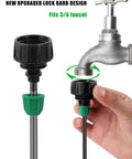 Garden Hose Adapter 3/4 To 1/4 Inch Drip Irrigation Tubing Connectors With Lock Barbed Design, installed on faucet, showing thread connection