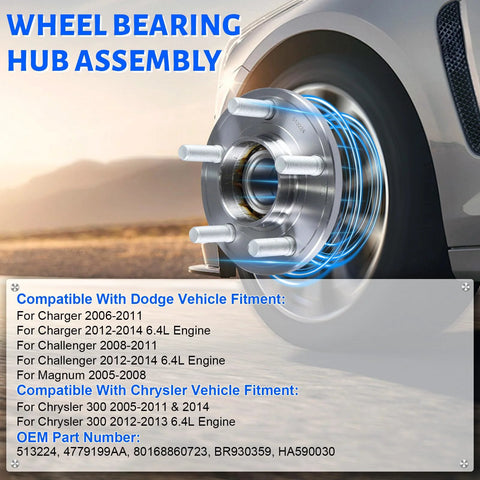 Front Wheel Bearing Hub Assembly 2x 513224 For 2005-2014 Chrysler 300, 2008-2014 Dodge Challenger, 5 lug fitment close-up