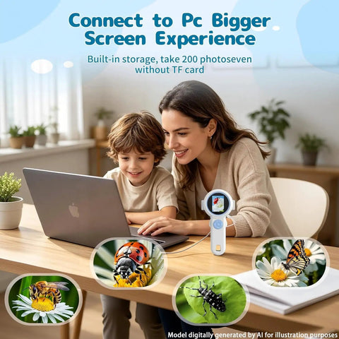 2 In 1 Kids Microscope Camera With 1000X Digital Magnification, Handheld STEM Toy For Nature Exploration, Cool Science Gift For Boys And Girls Ages 3 To 10, Easy To Use, Ready To Explore The Tiny World, connected to laptop