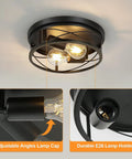 Black Industrial Round Flush Mount Ceiling Lights 2 Pack For Hallway Bedroom And Kitchen, Metal Farmhouse Style with E26 base