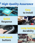 Infographic showcasing features of passenger side power window switch fits 2006 2017 Chrysler OEM style replacement.