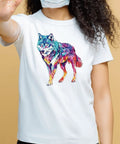 Colorful Animal Iron On Transfers Set 10 Heat Transfer Stickers For T Shirts Hoodies Jackets And DIY Clothing DTF Ready To Press Includes Lions Tigers Wolves Eagles And More on white shirt with wolf design