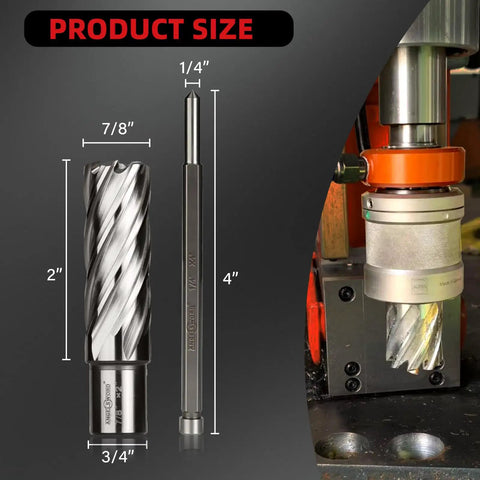 Professional HSS Annular Cutter And Magnetic Drill Bit Kit Built Tough For The Daily Grind M2 High Speed Steel, showing size and dimensions.
