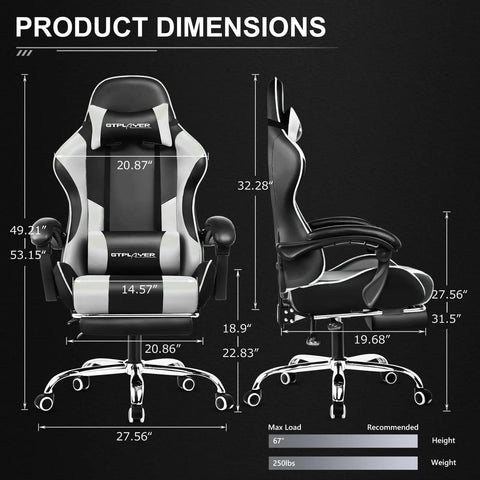 Product dimensions of All Day Comfort Gaming Chair With Footrest And Lumbar Support, Height Adjustable, 360 Degree Swivel Seat