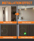 Installation effect of Ultra Thin Hidden Door Hinges Black For Secret Doors Invisible Concealed Butt Hinge, open and closed views.
