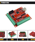 USB 100Khz 4 Axis Motion Controller Card For Engravers Mills And Routers With USB Interface Breakout Board For Precise Engraving And Milling Slave Axis Support Sweet For DIY CNC Projects red PCB with green terminal blocks, USB port