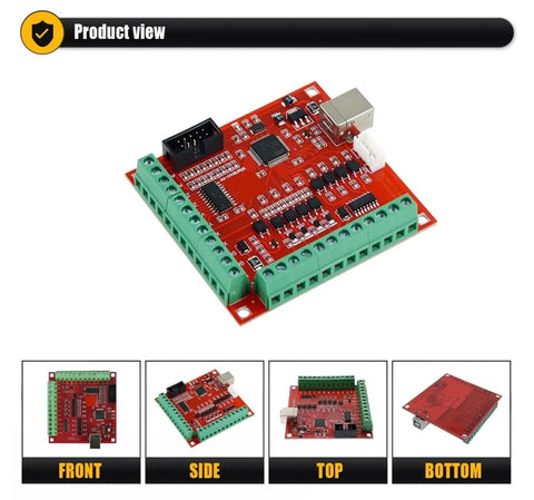USB 100Khz 4 Axis Motion Controller Card For Engravers Mills And Routers With USB Interface Breakout Board For Precise Engraving And Milling Slave Axis Support Sweet For DIY CNC Projects red PCB with green terminal blocks, USB port
