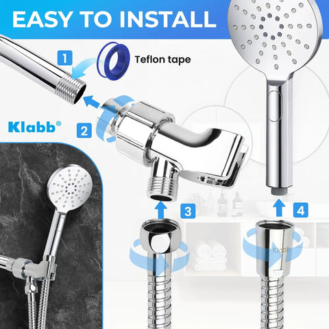 Adjustable Handheld Shower Head Holder With 79 Inch Hose Premium ABS Bracket 360 Degree Rotatable Brass Ball Joint Teflon Tape Included Easy Install Leak Free Universal Fit For Any Standard Shower Thread