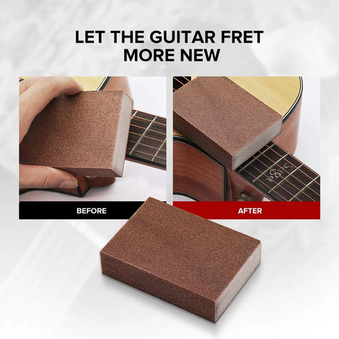 Before and after using fret crowning file from Gig Ready Pro Grade All In One Guitar Repair Tool Kit 45 Pcs Set