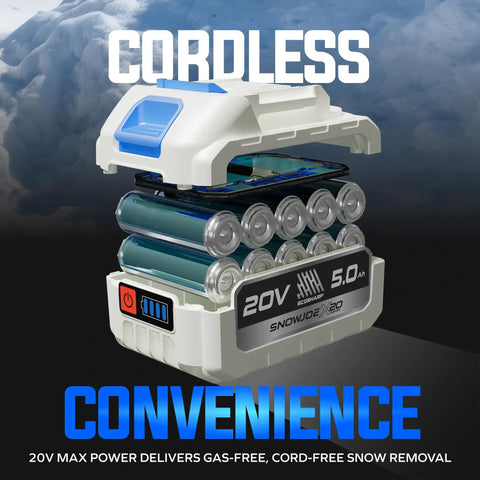 Cordless Electric Snow Shovel Kit With Adjustable Handle 20V Max Battery And Charger 10 Inch Clearing Path Up To 21,200 RPM