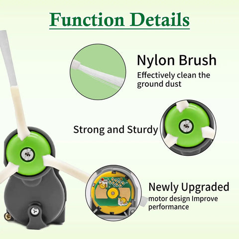 Replacement Side Brush Motor Module for Roomba E5 E6 i7 500 600 700 800 900 Series, highlighting nylon brush and upgraded motor