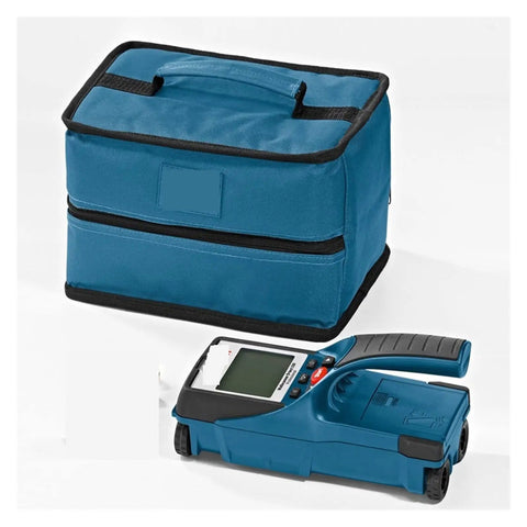 Pro Hustle Ready Wall Scanner And Digital Stud Finder With Straight Up Depth Tracking Zero Calibration Hassle Built Tough next to blue storage case.