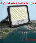 JUDYSSY Solar Flood Light 500W800W1000W, Outdoor Solar Light Bright and High Power 30000Ma with power indicator on a wall.