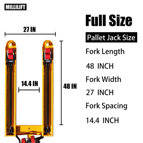 Top view of Workhorse Manual Pallet Jack With 6600 Lb Capacity And 48 Inch By 27 Inch Forks Yellow Hand Pallet Truck