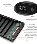 Slick 8 Slot 18650 Battery Holder With Usb C Fast Charging And Crisp Lcd Display, showing cold light display and USB ports.