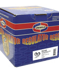 Box for Uniweld RO100 oxygen regulator; blue packaging with red stripe and Uniweld logo