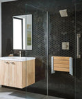 12 Inch Stainless Steel Bathroom Grab Bar In Brushed Nickel For Safety And ADA Compliance in modern shower with black tiles
