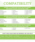 Compatibility chart for Full Size Conversion Kit Bed Rails For Convertible Cribs Solid Wood Toddler To Adult Bed Rails Brushed White Option 3