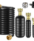 Heavy Duty Three Piece Drain Bladder Kit That Hits Hard On Clogged Lines Fast Using Power Pulse Water Pressure To Blast Hair And Grease Gunk Straight Out Works Magic With Ten Foot Retractable Hose And Brass Faucet Hookup For Home Plumbing Repairs, featuring three rubber bladder sizes and 10ft hose.