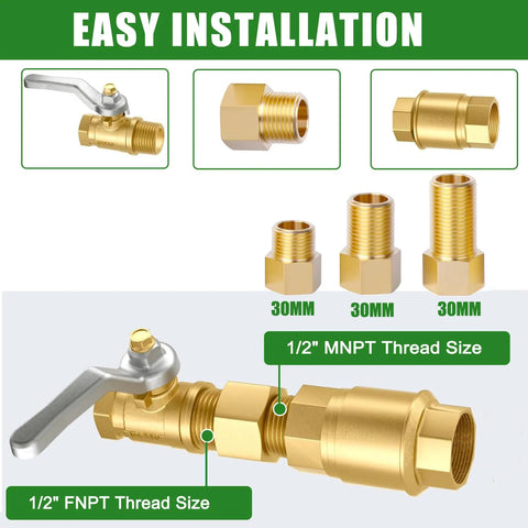 Brass 1/2 in FNPT to 1/2 in MNPT pipe adapter set with hex bushings for tub/shower; includes three 30/40/50 mm pieces