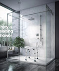 Shower Chair Set Of 3 With Back Scrubber And Sponge, Anti Slip Bath Stool With 8 Adjustable Heights in modern bathroom