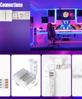 53-Piece LED Strip Connector Kit For 8mm 3528 2835 RGB Rope Lights setup in colorful room with L-shaped connectors