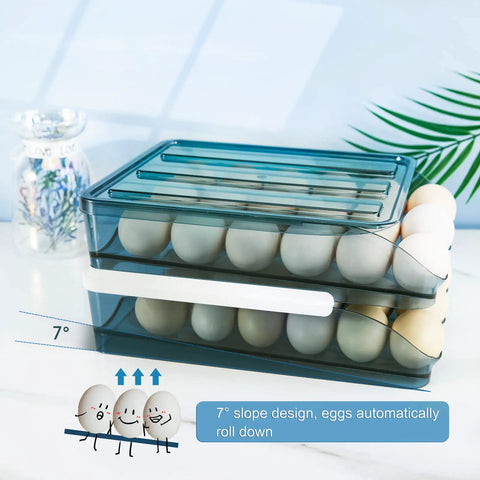 2 Layer Stackable Blue Egg Storage Box With Lid For Refrigerator Large Capacity 36 Count Egg Organizer In Clear Plastic Auto