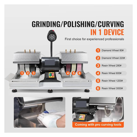 6 Inch Lapidary Rock Grinder And Polisher With Lamp And Water Pump showcasing grinding, polishing, curving capabilities