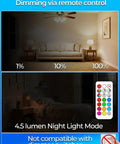 Color Changing RGBW LED Light Bulb With 270 Degree Beam in dimming demonstration with remote control and 4.5 lumen night light mode.