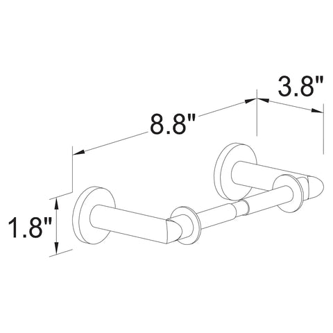 Dimensions sketch of Polished Chrome Double Post Toilet Paper Holder With Spring Loaded Roller Solid Brass Build Durable Mounting Hardware Easy Install Classic Bathroom Accessory Built To Last And Looks Sharp