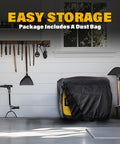 Easy storage of 2400-Watt Portable Inverter Generator For Home Use with dust bag in a garage setting