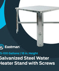 Water Heater Stand 24 Inch By 24 Inch 18 Inch High Elevation With 1200 Lb Load Capacity, galvanized steel construction.