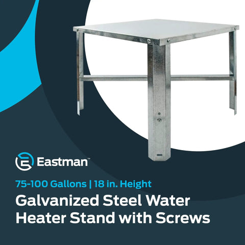 Water Heater Stand 24 Inch By 24 Inch 18 Inch High Elevation With 1200 Lb Load Capacity, galvanized steel construction.