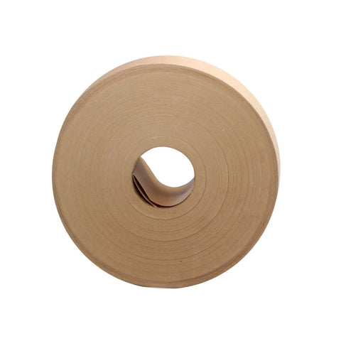Top Shelf Brown Kraft Gummed Paper Packaging Tape 3 Inch By 600 Foot Water Activated Roll on a spool for sealing and shipping.