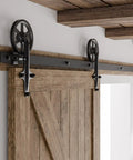 7.5Ft Heavy Duty Sliding Barn Door Hardware Kit With Quiet Smooth Operation For 45 Inch Door Panels Big Spoke Wheel Hanger