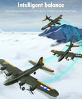 B-17 Bomber RC Airplane Dope 2 Channel Foam Glider soaring over mountains, showcasing flight stability and control.