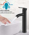 Vessel Sink Faucet Sleek Matte Black One Hole Deck Mount Lavatory Mixer Tap With Water Supply Hoses And ABS Pop Up Drain No Overflow