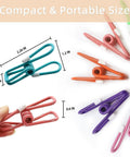 Slick 10 Pack Colorful Metal Chip Bag Clips With Rubber Finger Guards, showcasing compact sizes and colors for sealing bags.
