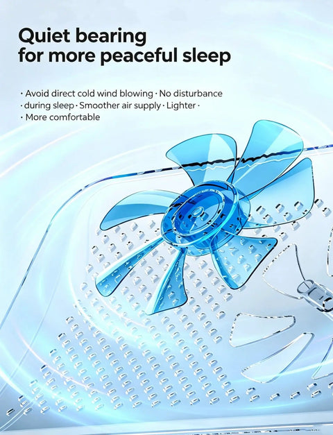 Adjustable Air Conditioner Vent Guide with blue fan design for quiet airflow, enhancing comfort during sleep.